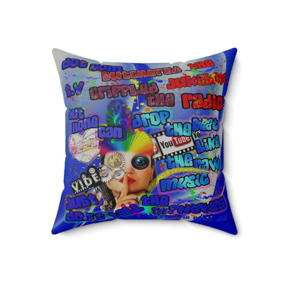 drop the beat - Faux Suede Square Pillow - (blue-white wave)