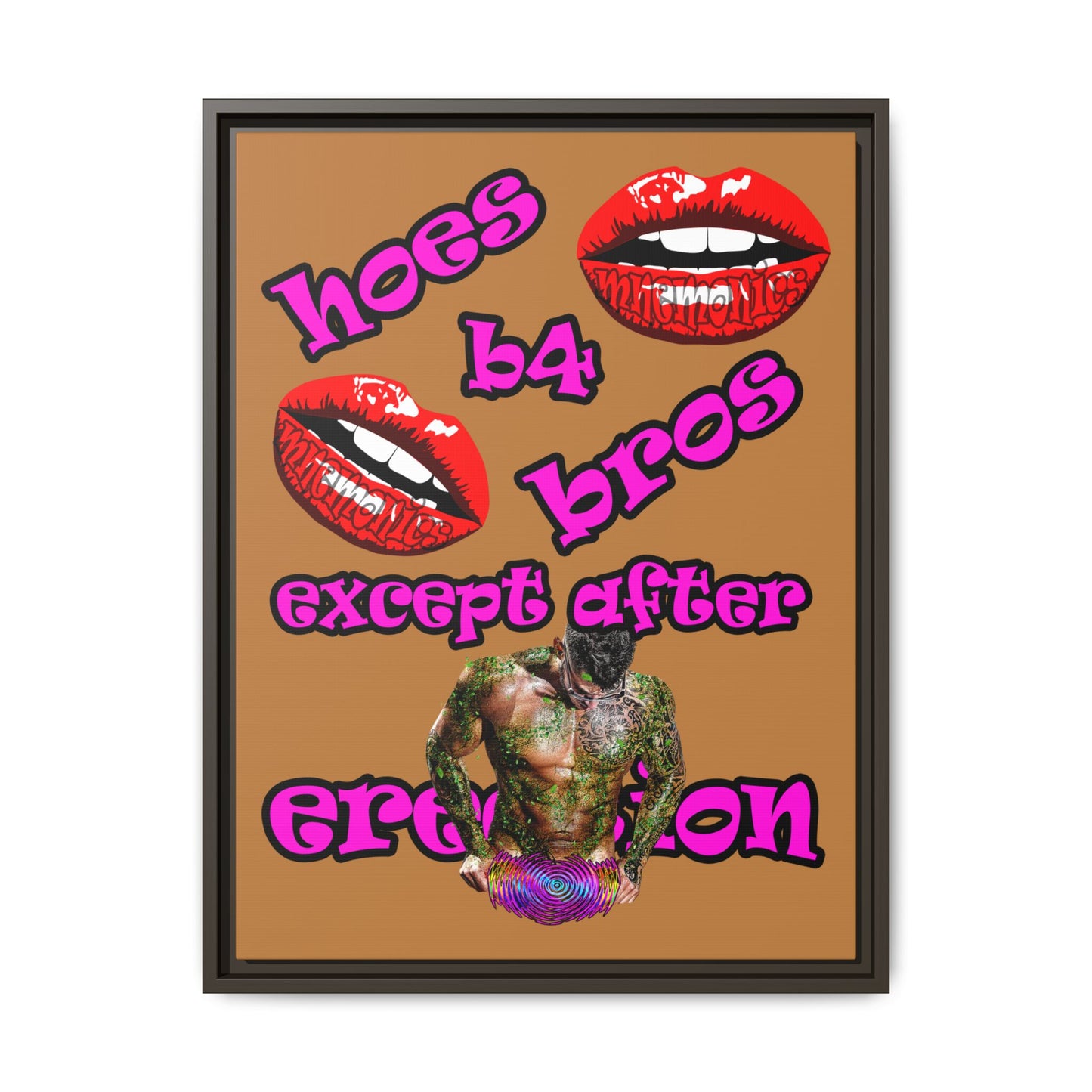 hoes b4 bros - framed canvas art (light brown)