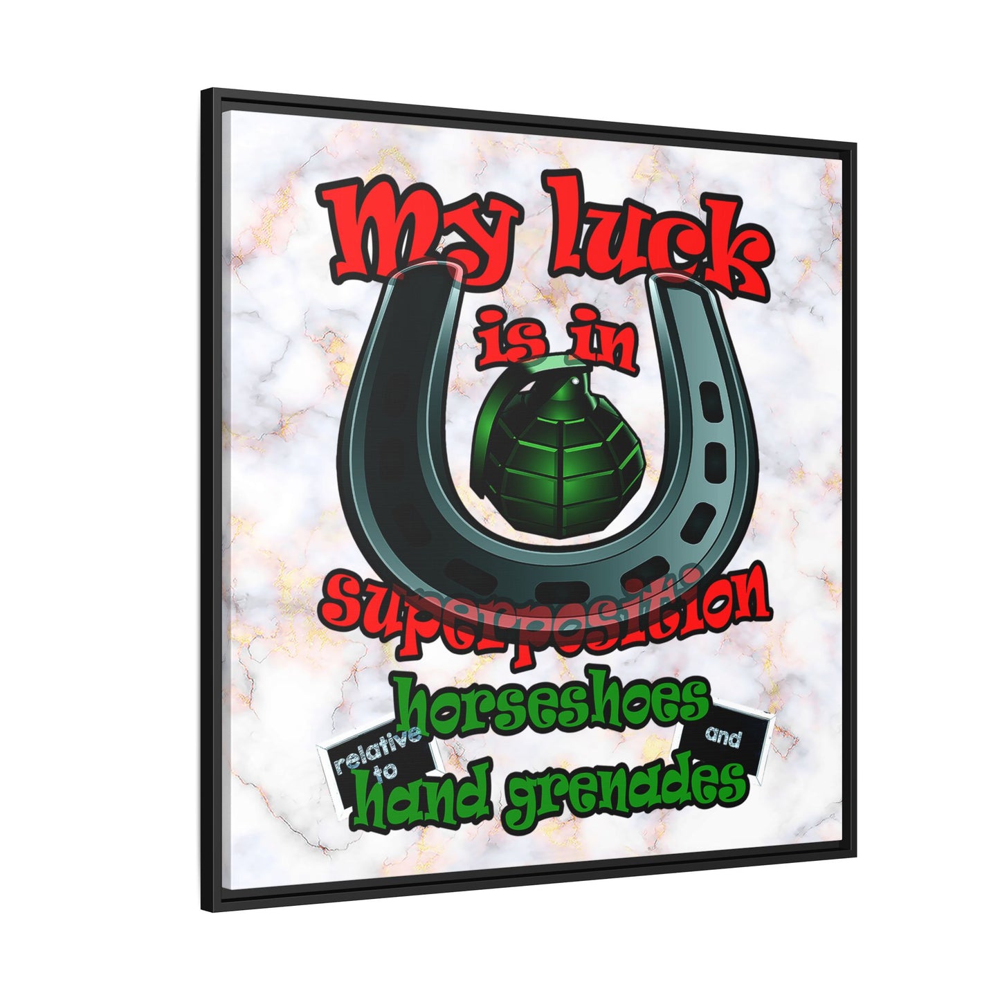 my luck - framed canvas art (white marble)