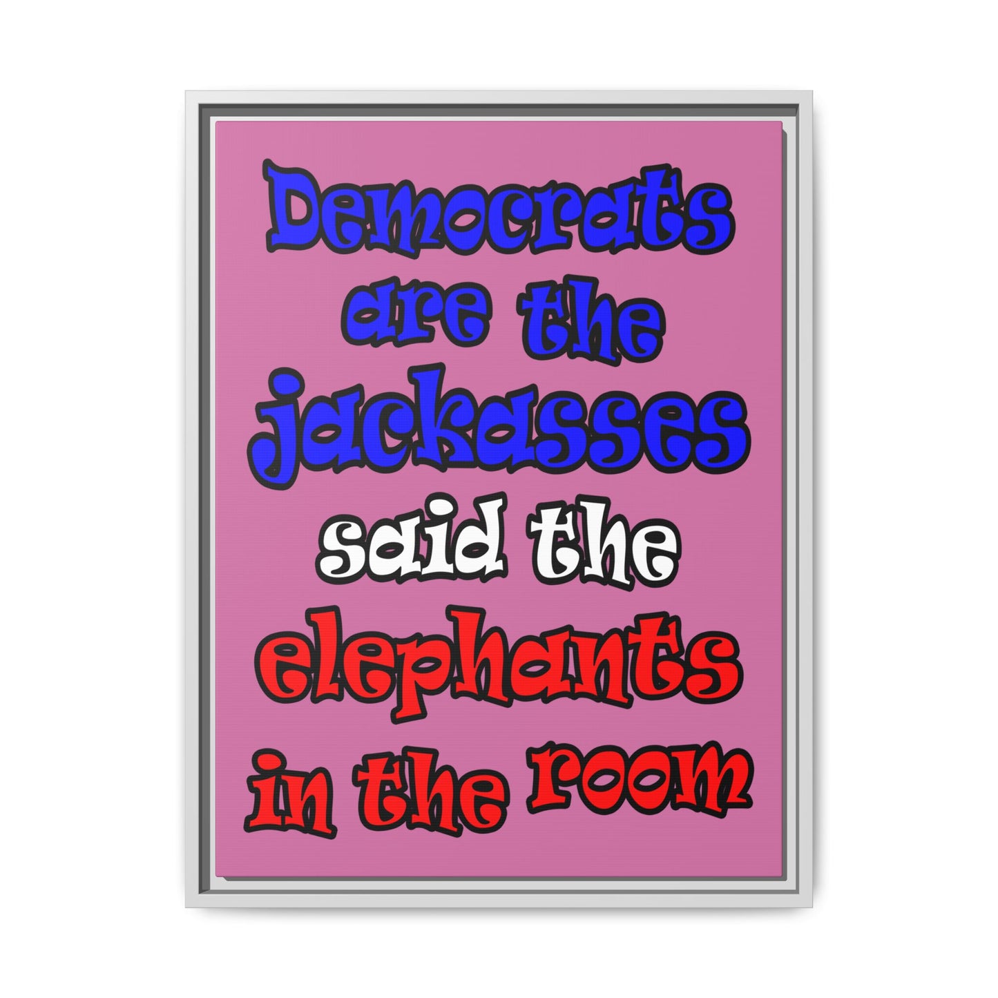 donkeys and elephants - framed canvas art (light pink)