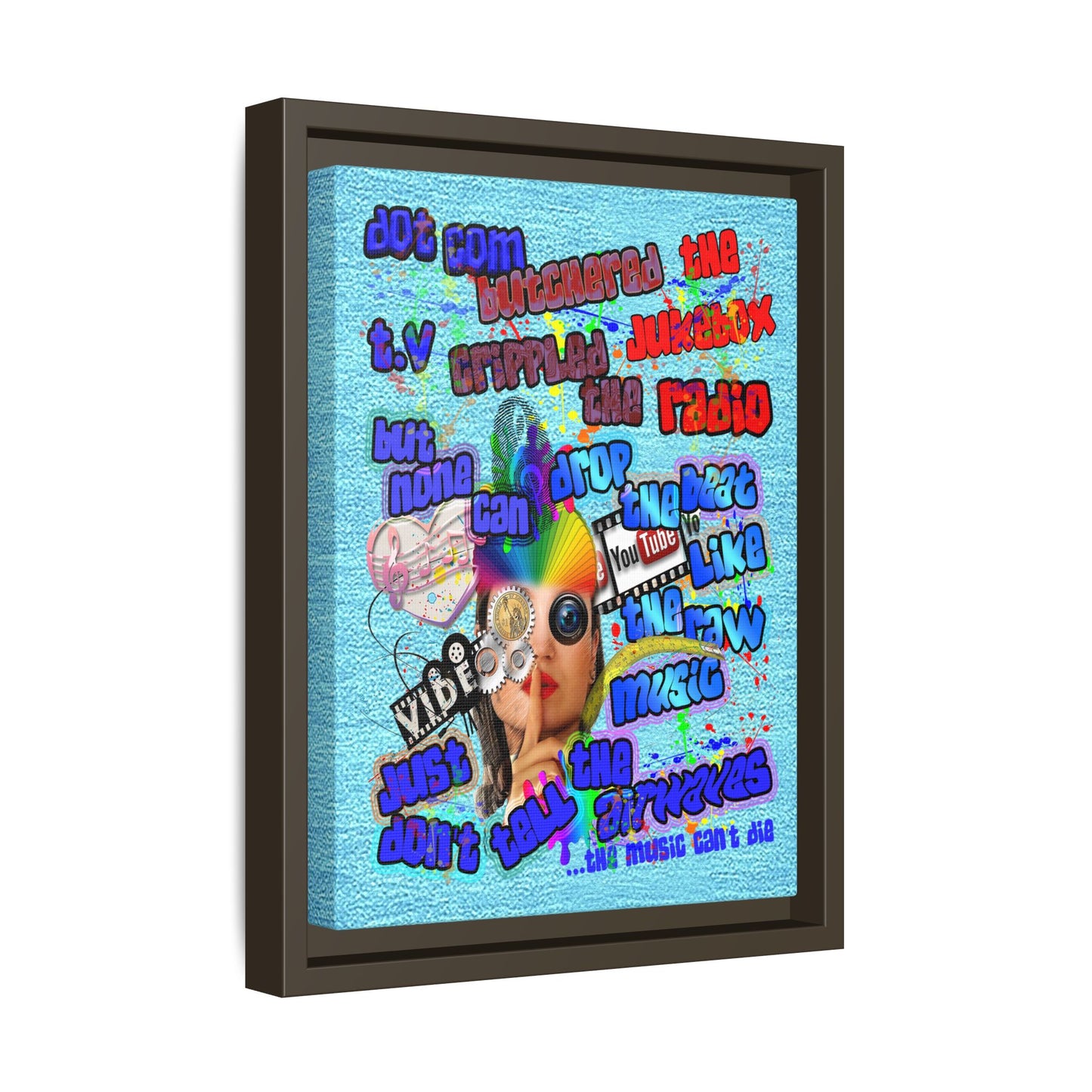 drop the beat - framed canvas art (faded blue)