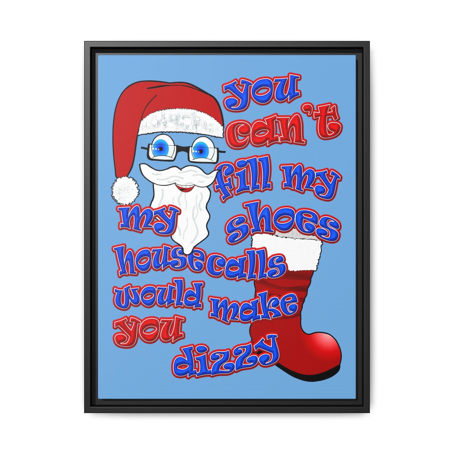 santa's shoes - framed canvas art (light blue)