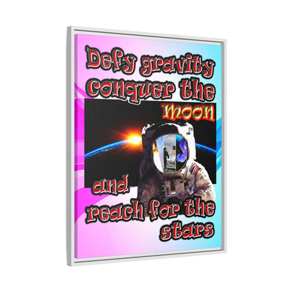 defy conquer reach - framed canvas art (light blue-pink wave)