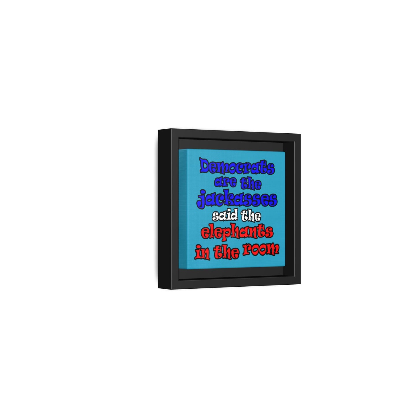 donkeys and elephants - framed canvas art (turquoise)