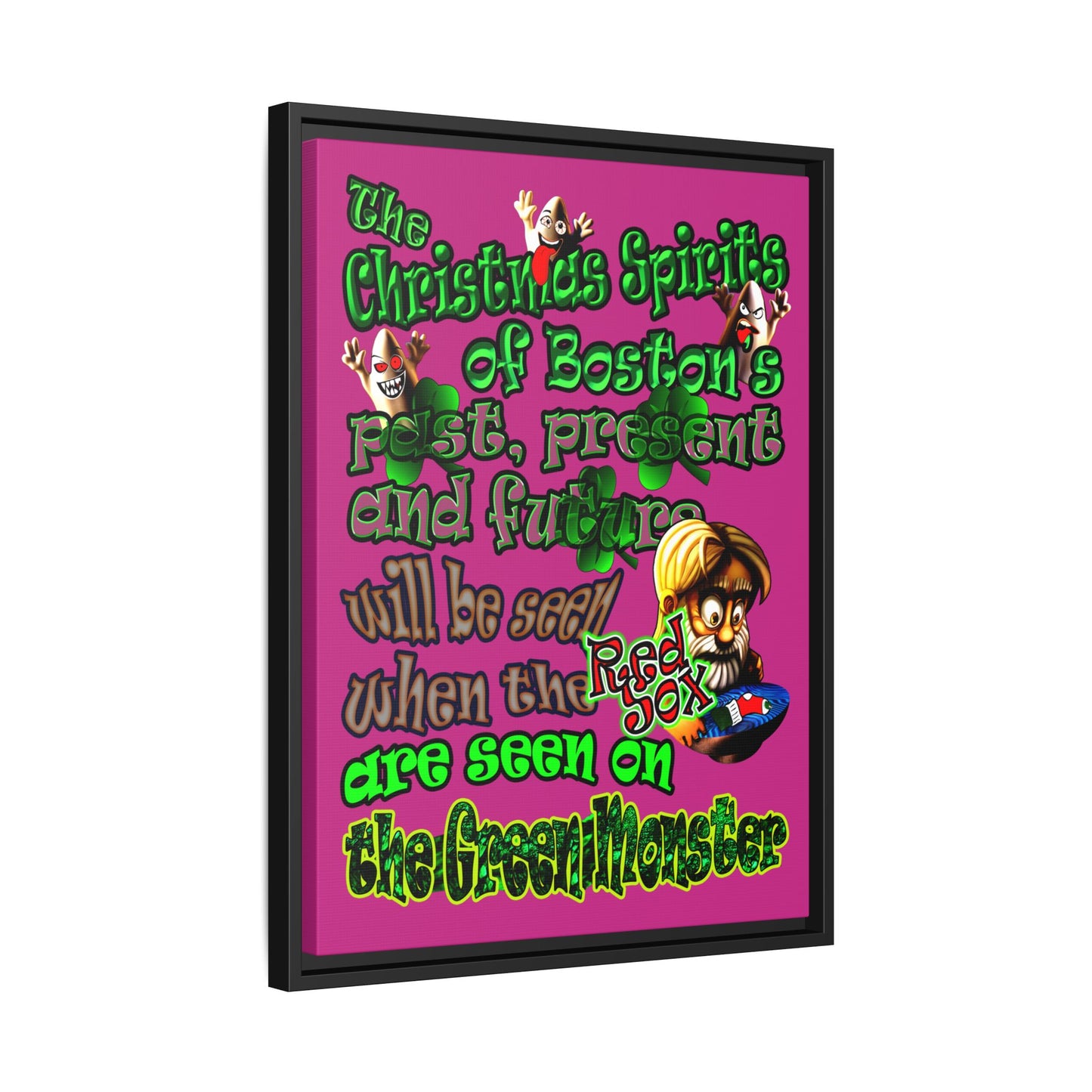 christmas spirits of boston - framed canvas art (pink)
