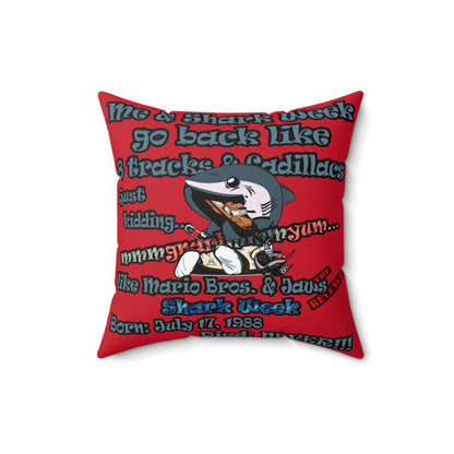 shark week - Faux Suede Square Pillow - (dark red)