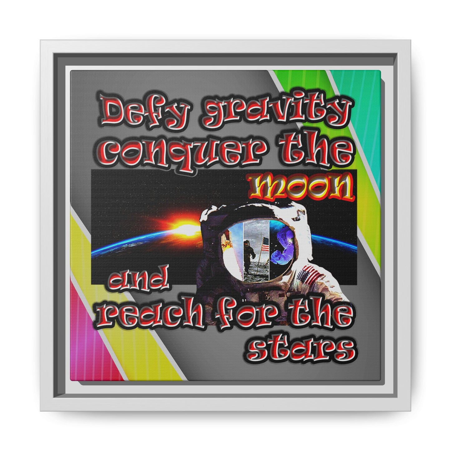 defy conquer reach - framed canvas art (rainbow split)