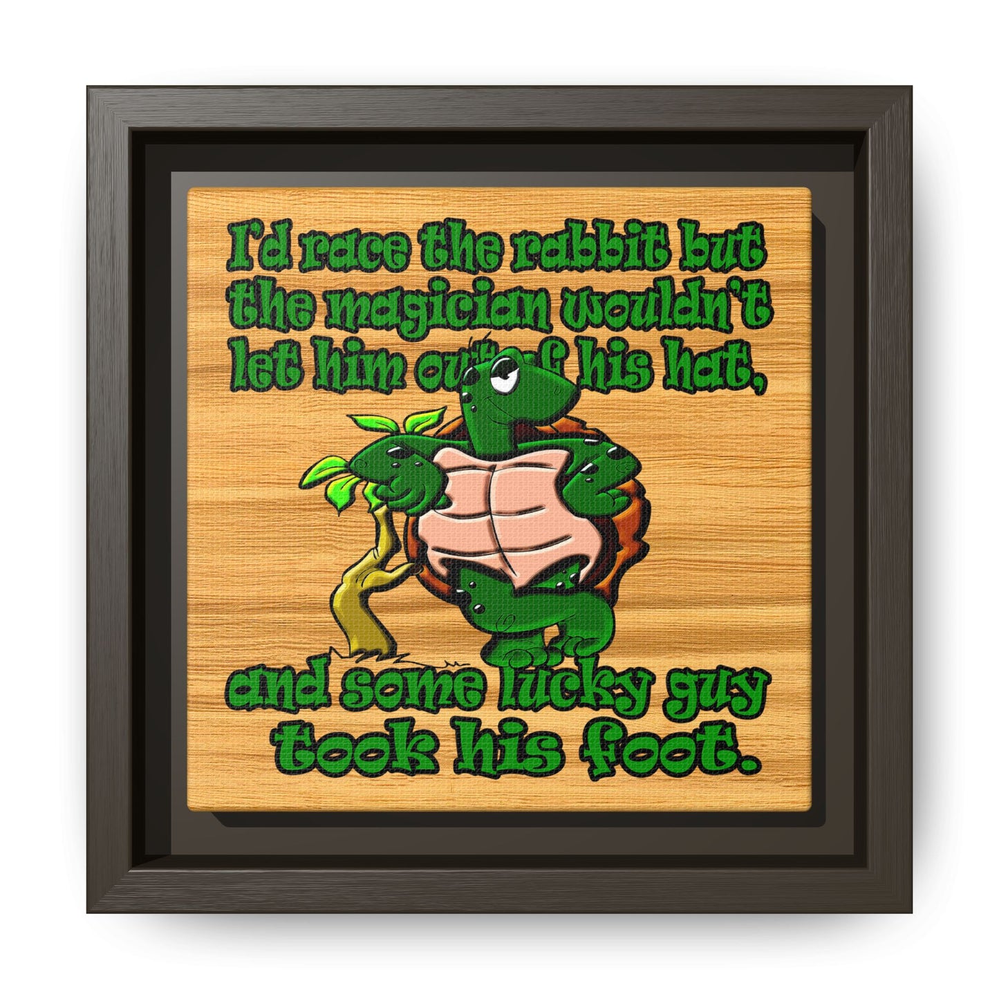 turtle race - framed canvas art (butterscotch wood finish)