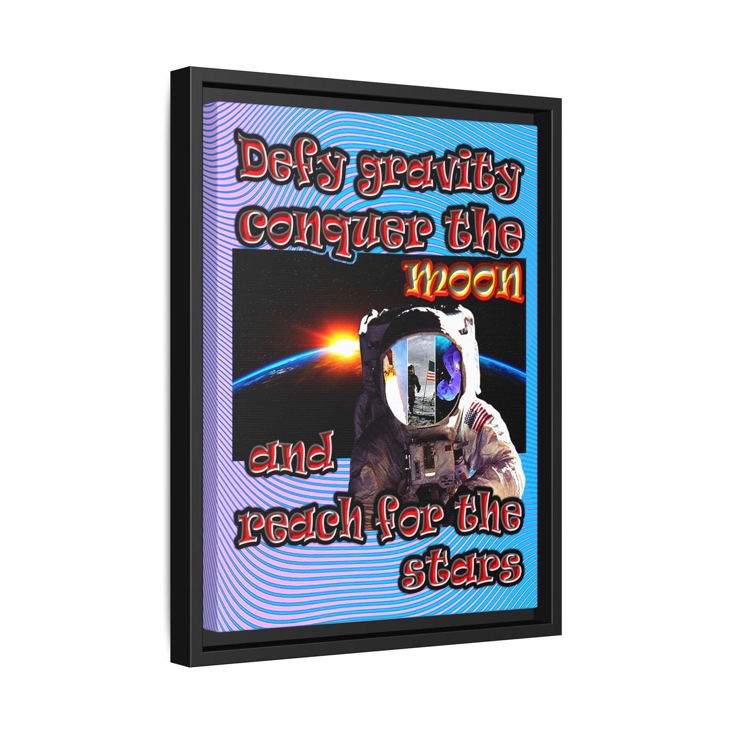 defy conquer reach - framed canvas art (light blue-purple wave)