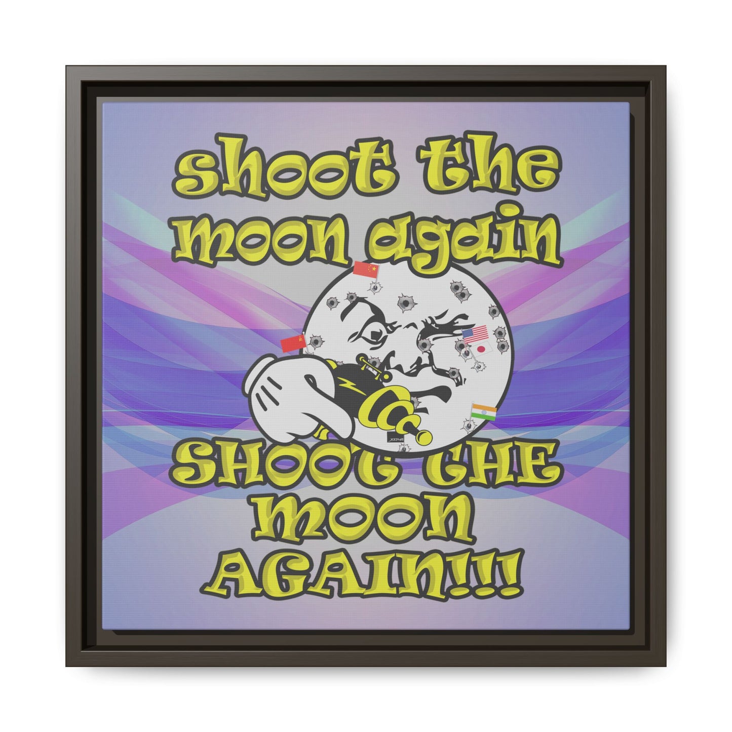 shoot the moon again - framed canvas art (light blue-pink wave)