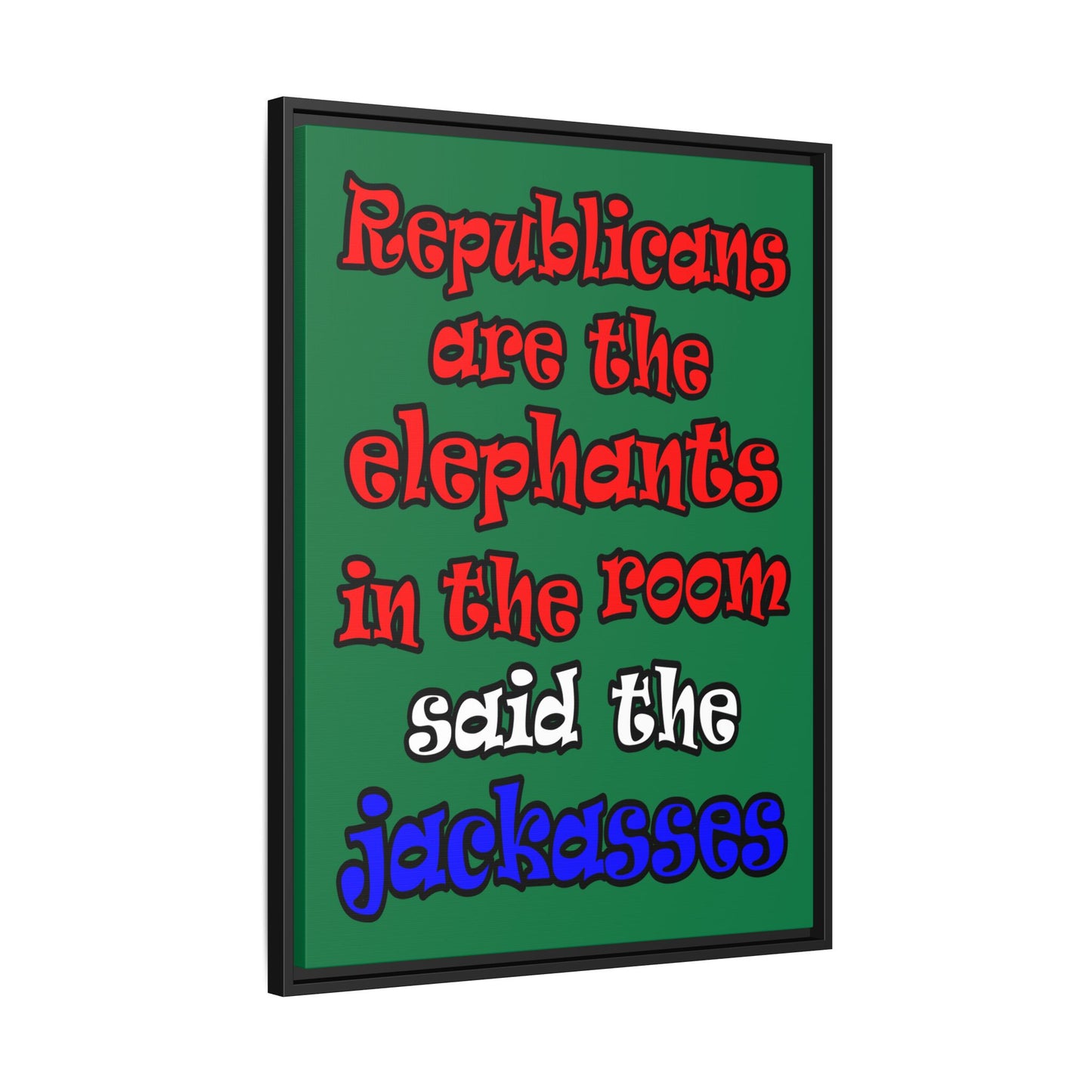 donkeys and elephants - framed canvas art (dark green)