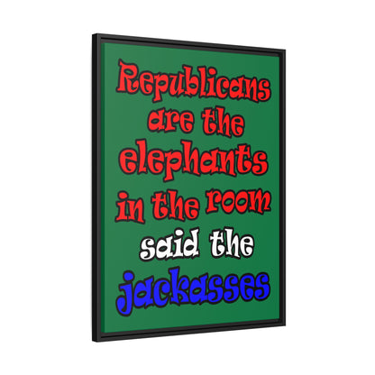 donkeys and elephants - framed canvas art (dark green)
