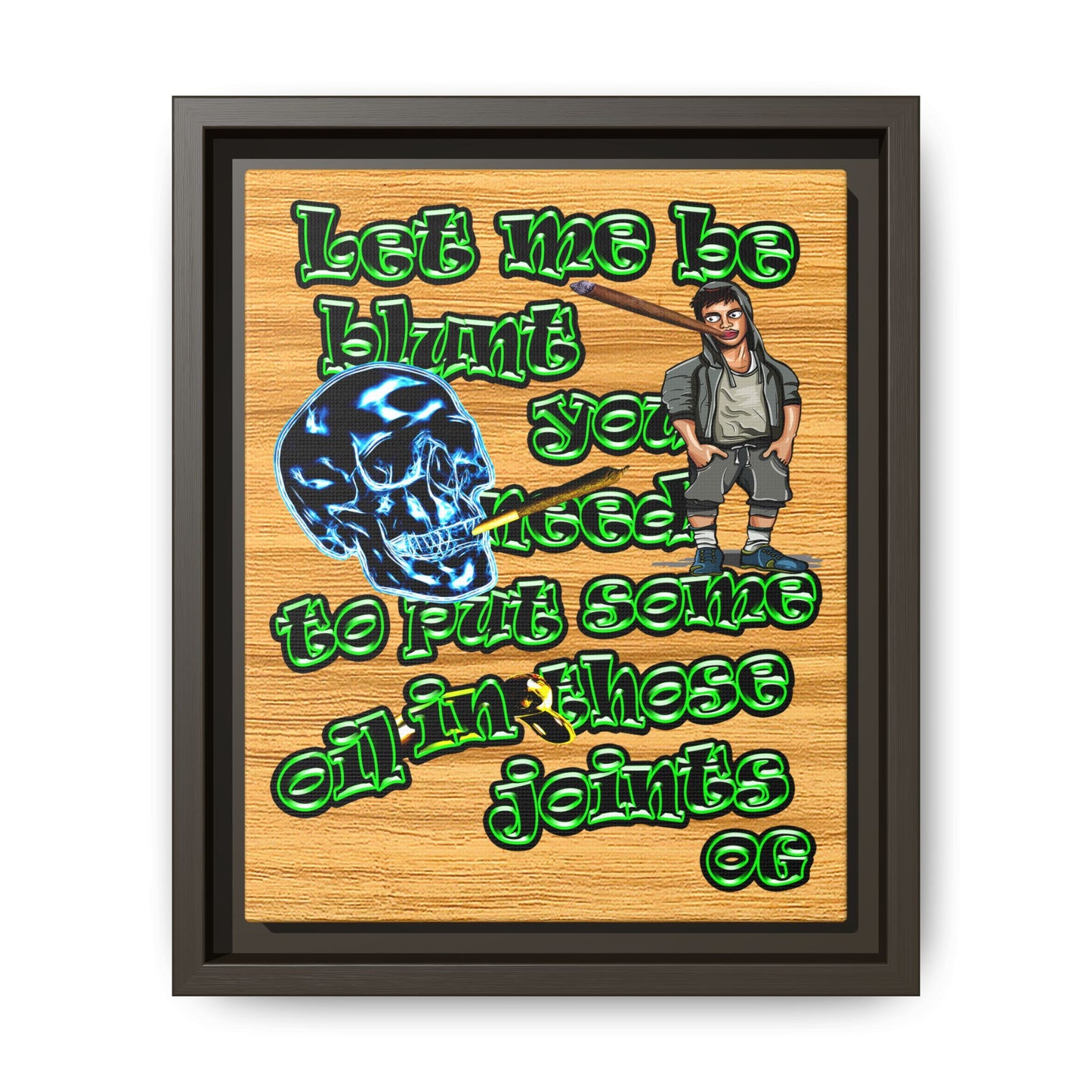 og - framed canvas art (butterscotch wood finish)