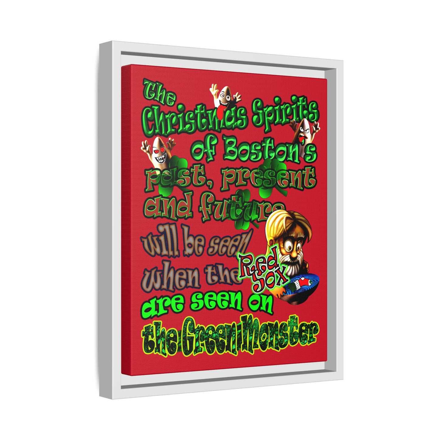 christmas spirits of boston - framed canvas art (dark red)