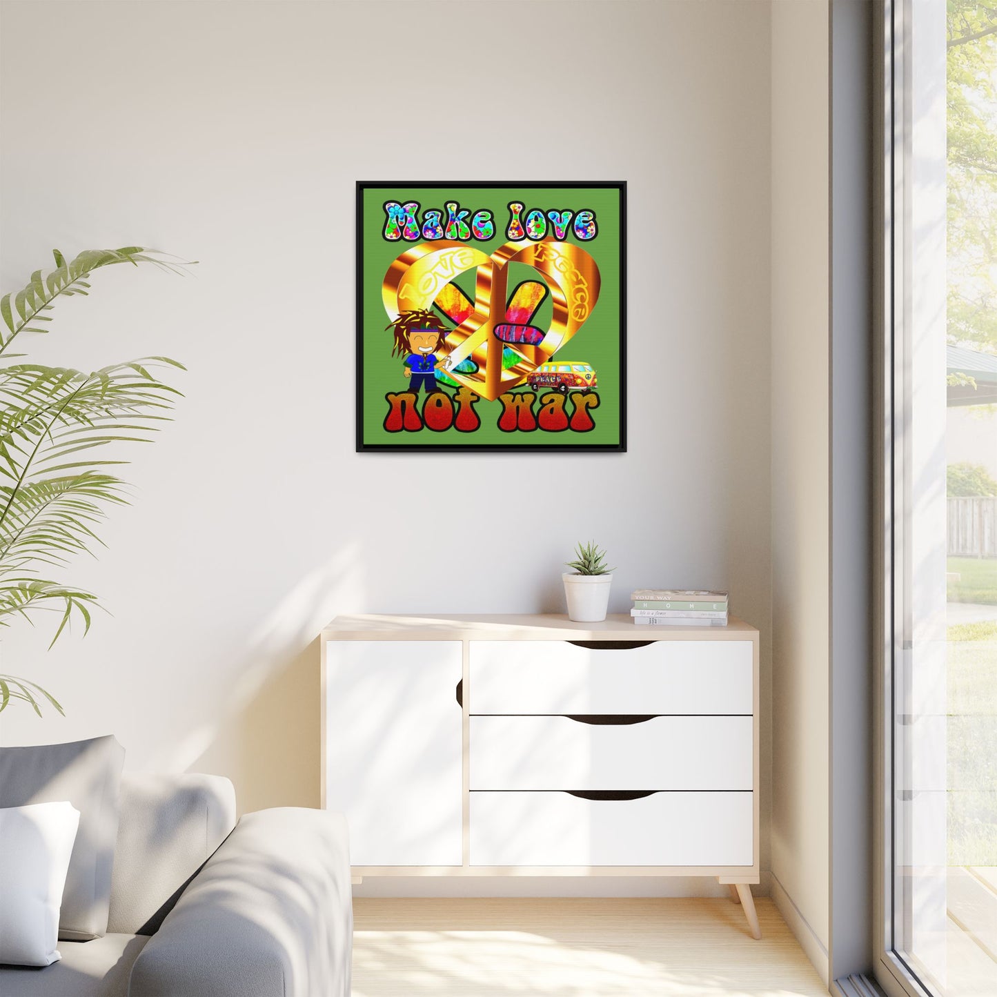 love peace - framed canvas art (green)