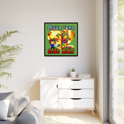 love peace - framed canvas art (green)