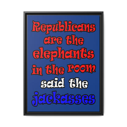 donkeys and elephants - framed canvas art (dark blue)