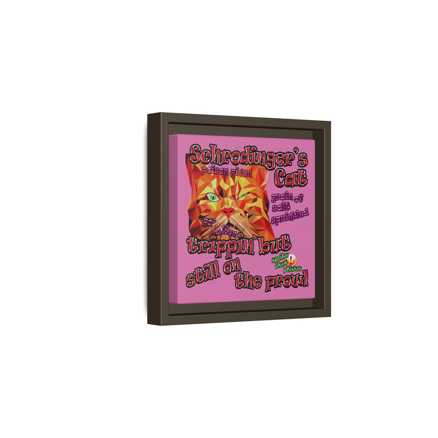schrodinger's cat - framed canvas art (light pink)