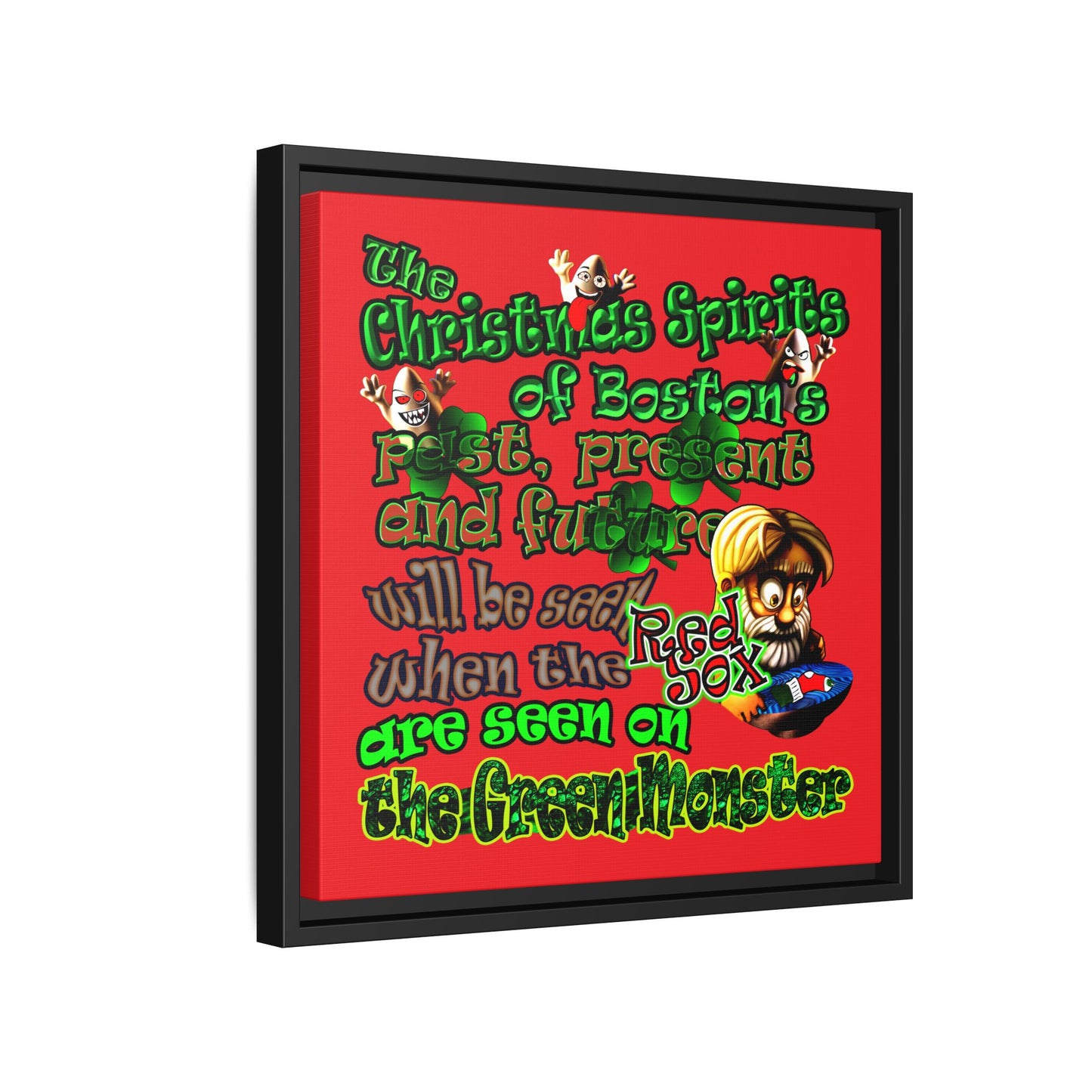 christmas spirits of boston - framed canvas art (red)
