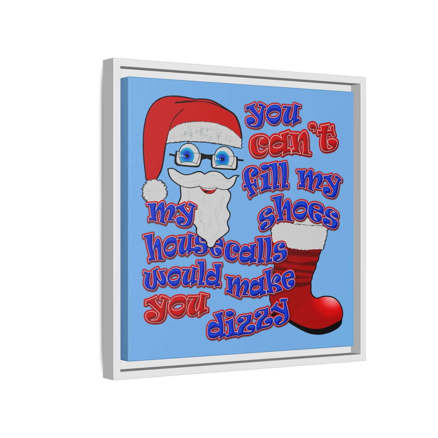 santa's shoes - framed canvas art (light blue)