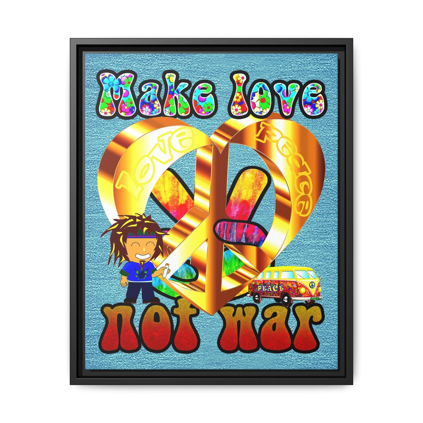 love peace - framed canvas art (faded blue)