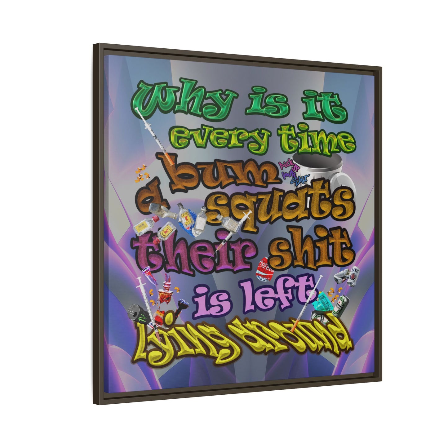 the bum's shit - framed canvas art (grey-pink wave)