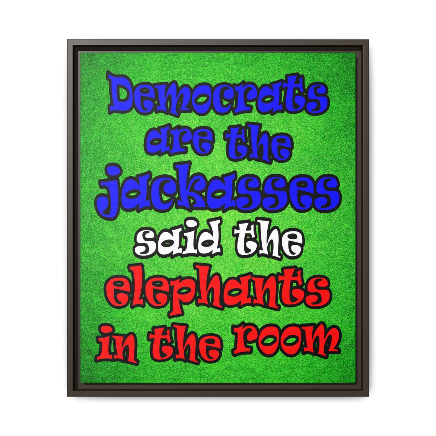 donkeys and elephants - framed canvas art (green turf)