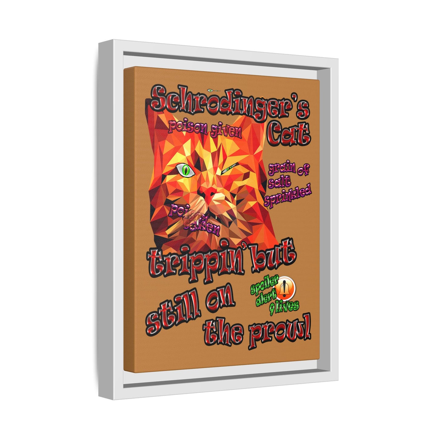 schrodinger's cat - framed canvas art (light brown)