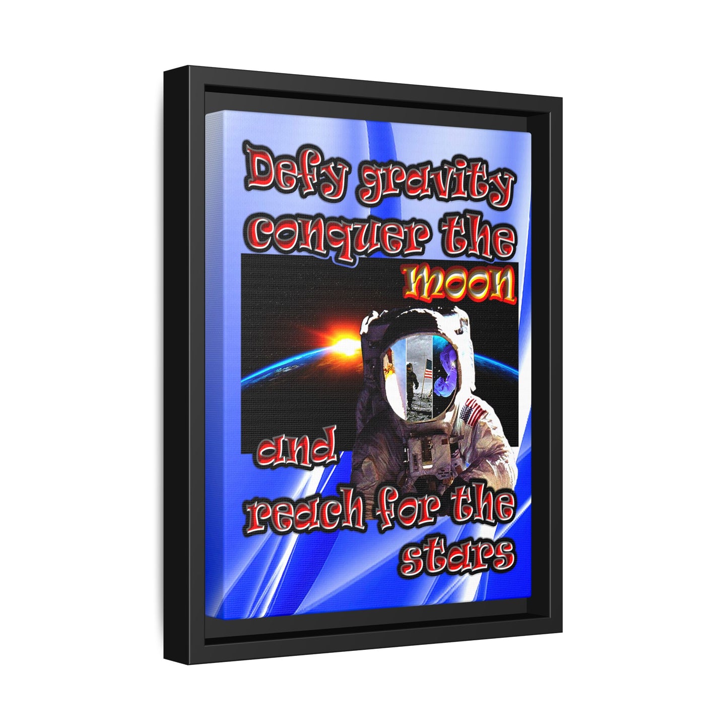 defy conquer reach - framed canvas art (blue-white wave)