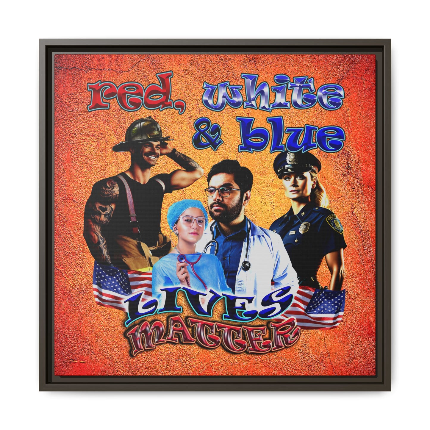 rw&b lives matter - framed canvas art (burnt orange)
