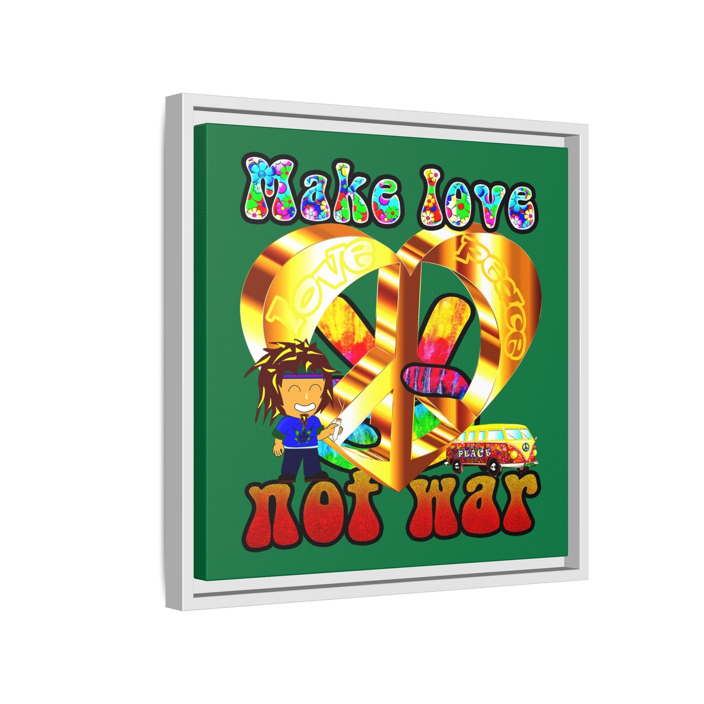 love peace - framed canvas art (dark green)