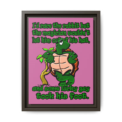 turtle race - framed canvas art (light pink)