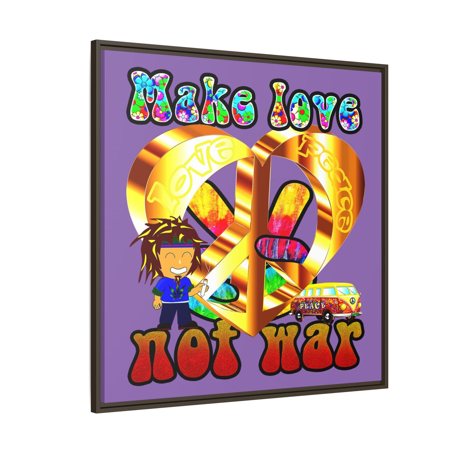love peace - framed canvas art (light purple)