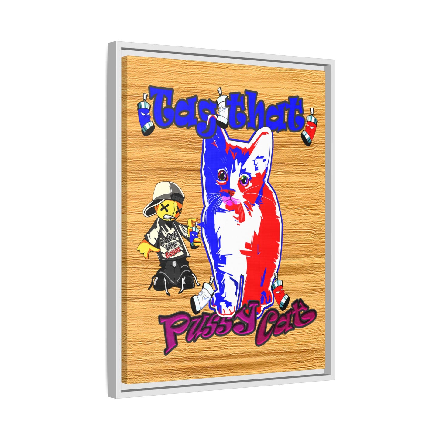 tag that - framed canvas art (butterscotch wood finish)