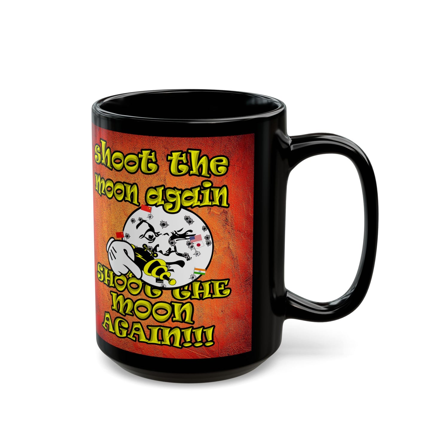 shoot the moon again - Black Mug (burnt orange)