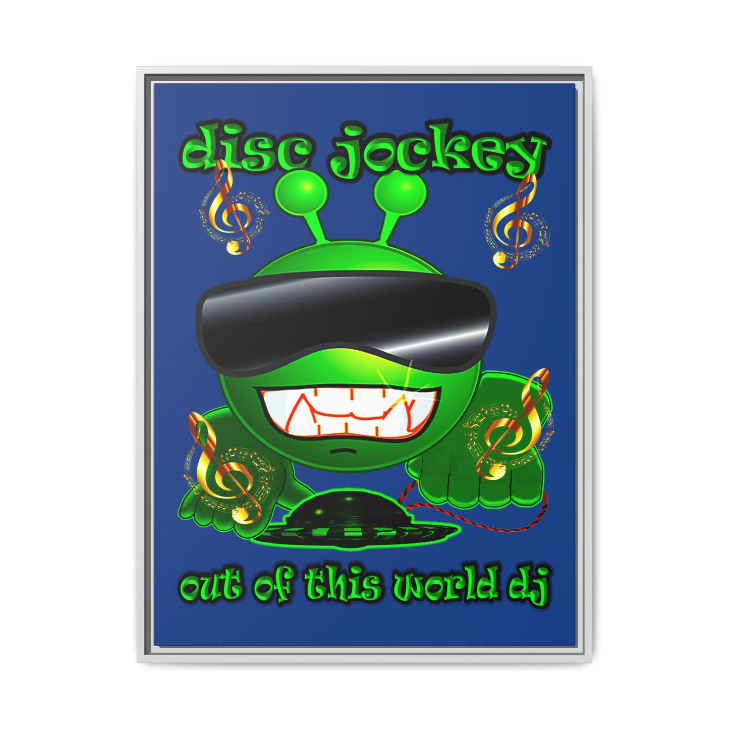 disc jockey - framed canvas art (dark blue)