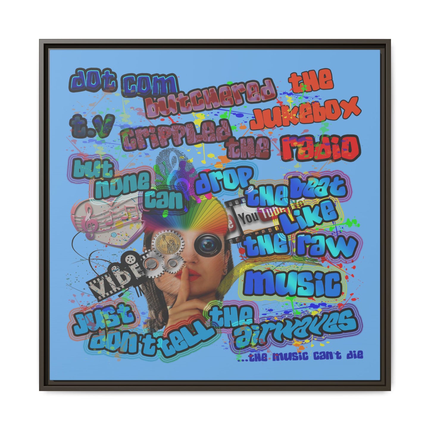 drop the beat - framed canvas art (light blue)