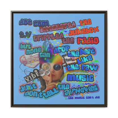 drop the beat - framed canvas art (light blue)