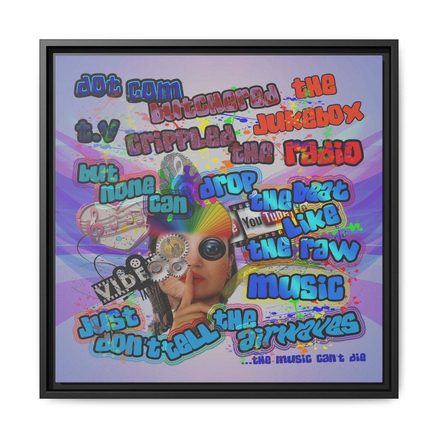 drop the beat - framed canvas art (light blue-pink wave)