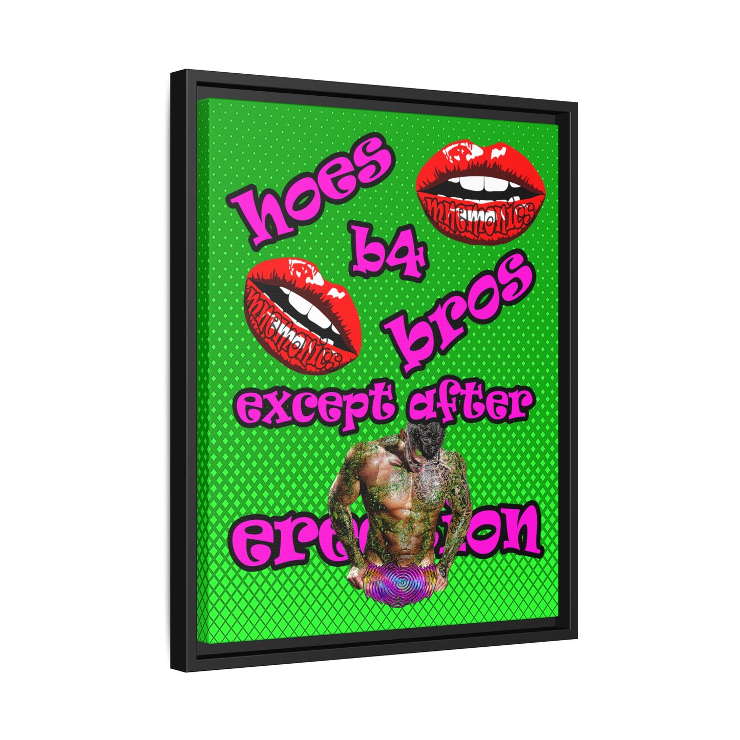 hoes b4 bros - framed canvas art (logo green)