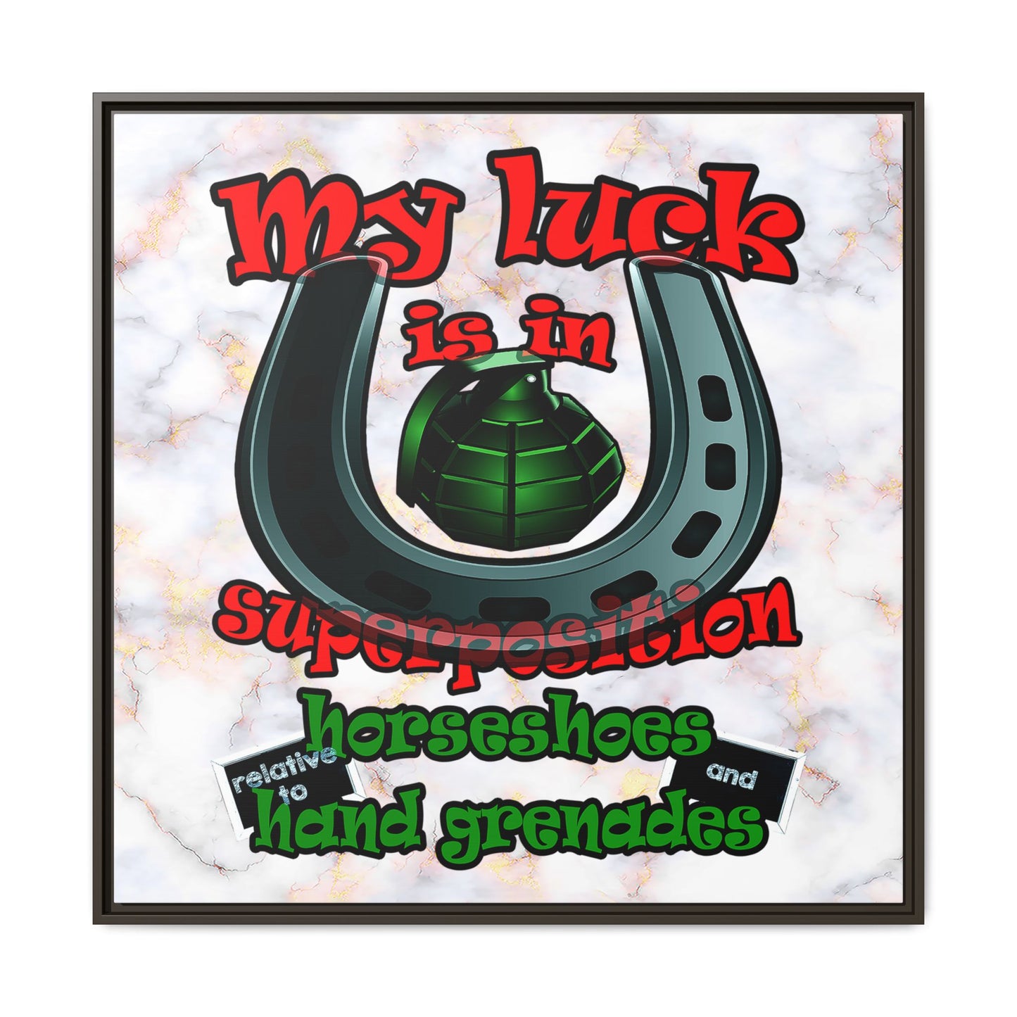 my luck - framed canvas art (white marble)