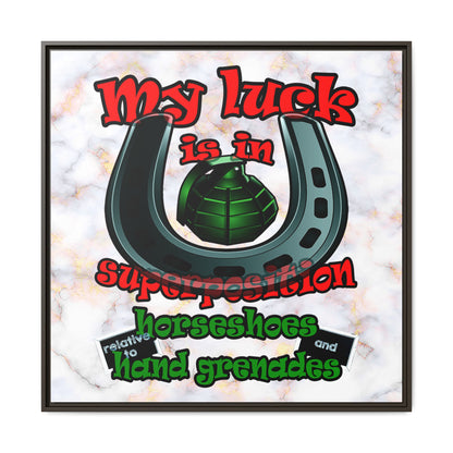 my luck - framed canvas art (white marble)