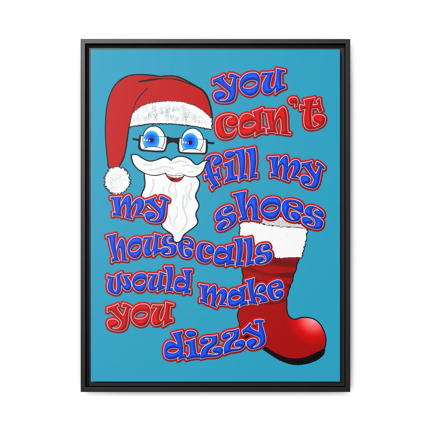 santa's shoes - framed canvas art (turquoise)