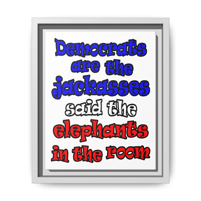 donkeys and elephants - framed canvas art (white)