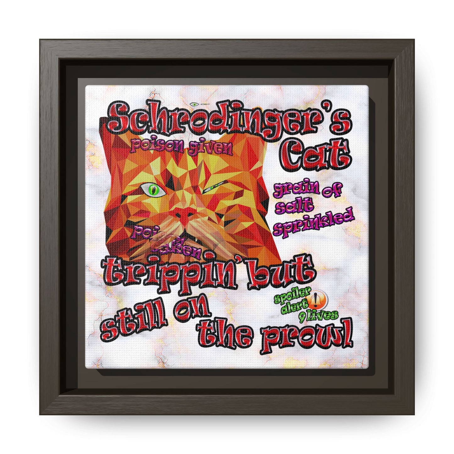 schrodinger's cat - framed canvas art (white marble)