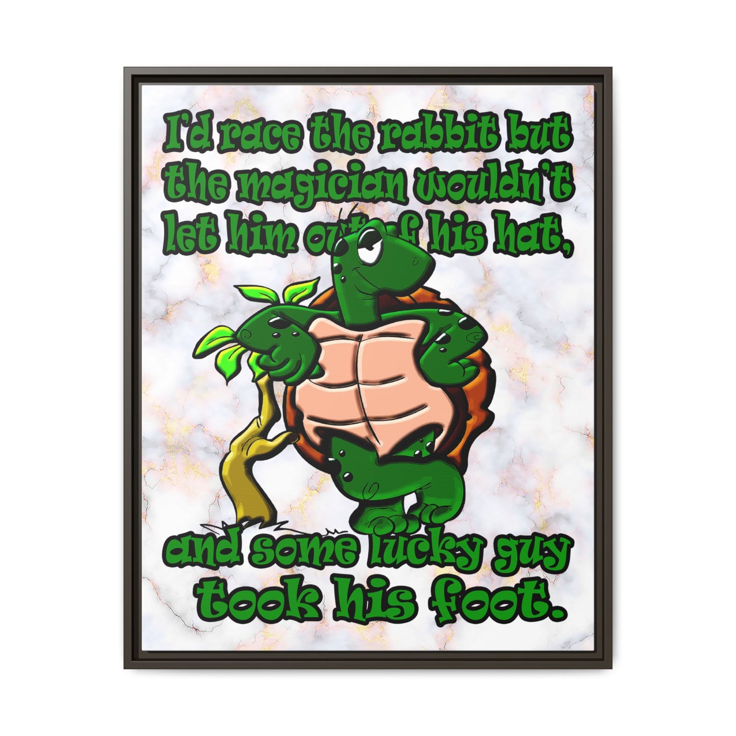 turtle race - framed canvas art (white marble)