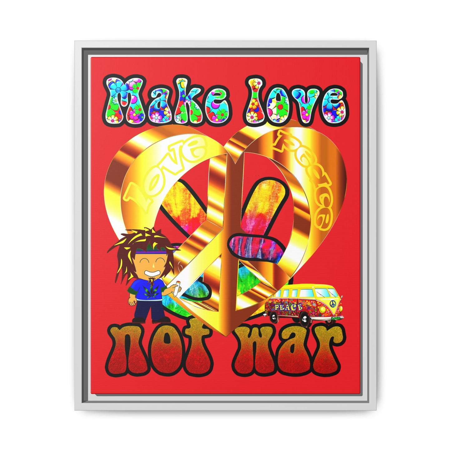 love peace - framed canvas art (red)
