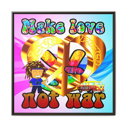 love peace - framed canvas art (light blue-pink wave)