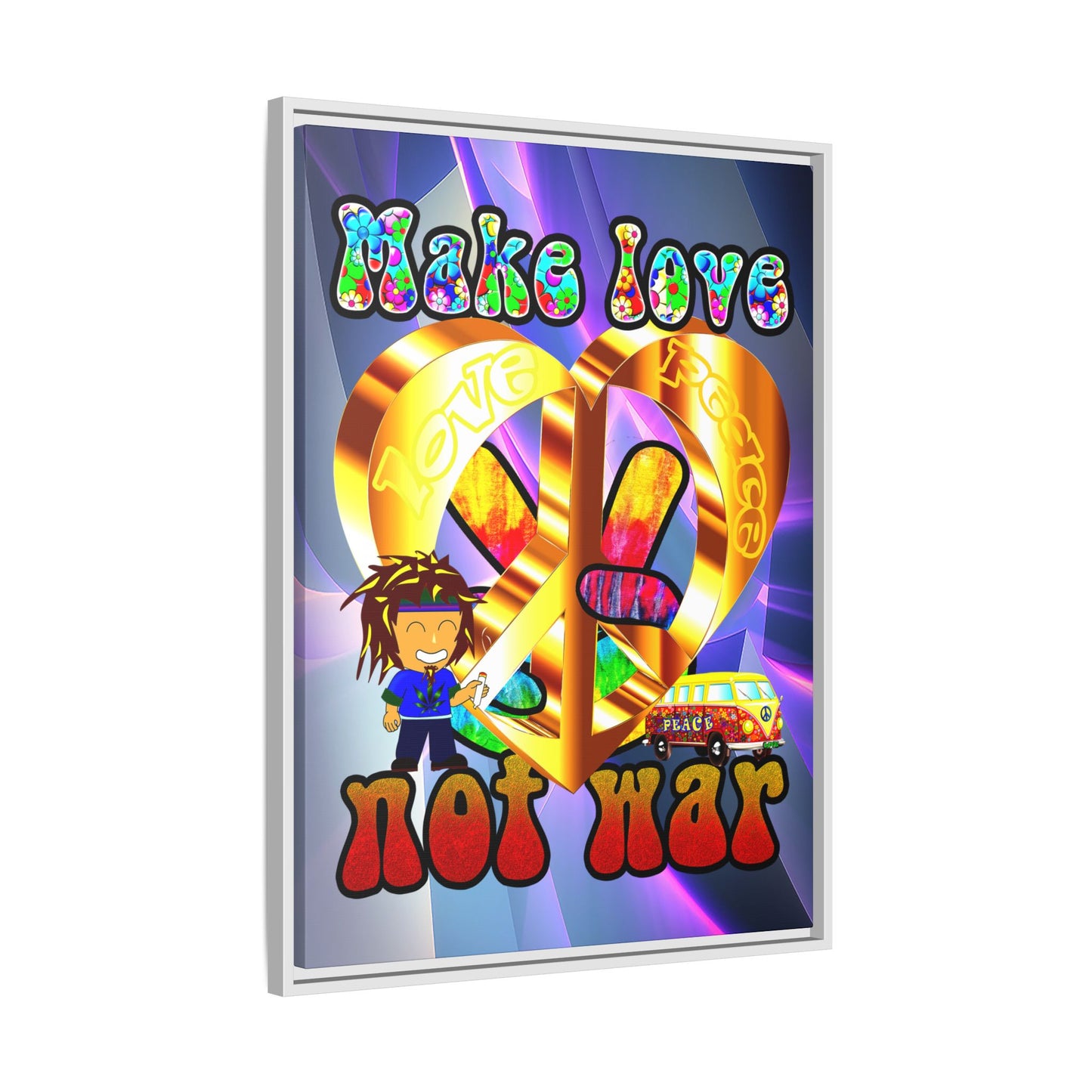 love peace - framed canvas art (grey-pink wave)