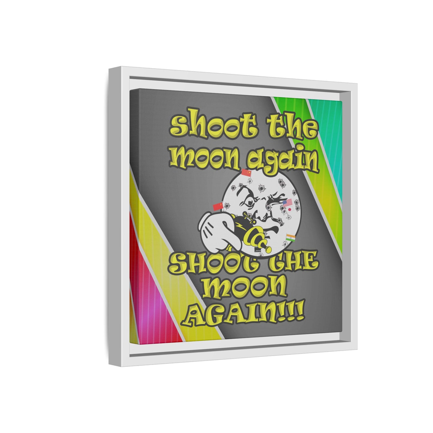 shoot the moon again - framed canvas art (rainbow split)